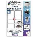 ArtMaster A4 Hazır Beyaz Etiket 99.1x67.7mm 10 Sayfa 1 Paket 8 Li Kendinden Yapışkanlı Fotokopi Lazer İnkjet Kağıdı Yazıcılarla
