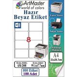 ArtMaster A4 Hazır Beyaz Etiket 99.1X67.7MM 100 Sayfa 1 Paket 8 Li Kendinden Yapışkanlı Fotokopi Lazer Inkjet Kağıdı Yazıcılarla - Standart