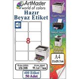 ArtMaster A4 Hazır Beyaz Etiket 99.1X67.7MM 50 Sayfa 1 Paket 8 Li Kendinden Yapışkanlı Fotokopi Lazer Inkjet Kağıdı Yazıcılarla - Standart