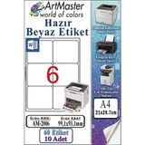 ArtMaster A4 Hazır Beyaz Etiket 99.1X93.1MM 10 Sayfa 6 Lı 1 Paket Kendinden Yapışkanlı Fotokopi Lazer Inkjet Kağıdı Yazıcılarla - Standart
