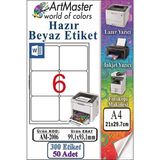 ArtMaster A4 Hazır Beyaz Etiket 99.1X93.1MM 50 Sayfa 1 Paket 6 Lı Kendinden Yapışkanlı Fotokopi Lazer Inkjet Kağıdı Yazıcılarla - Standart