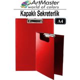 ArtMaster A4 Kırmızı Kapaklı Sekreterlik 1 Adet Renkli Klipsli Metal Mekanizmalı 80 Yaprak Kapasiteli Ofis Büro - 22x32 cm - Standart