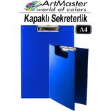 ArtMaster A4 Mavi Kapaklı Sekreterlik 1 Adet Renkli Klipsli Metal Mekanizmalı 80 Yaprak Kapasiteli Ofis Büro - 22x32 cm - Standart