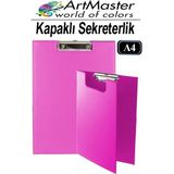 ArtMaster A4 Pembe Kapaklı Sekreterlik 1 Adet Renkli Klipsli Metal Mekanizmalı 80 Yaprak Kapasiteli Ofis Büro - 22x32 cm - Standart