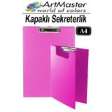 Artmaster A4 Pembe Kapaklı Sekreterlik 1 Adet Renkli Klipsli Metal Mekanizmalı 80 Yaprak Kapasiteli Ofis Büro