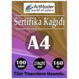 ArtMaster A4 Sertifika Kağıdı 100 Adet Gramajlı Fotokopi Kağıdı 160 gr Tüm Yazıcılara Uyumlu 21X29.7 cm Kalın Baskı Kağıdı Kalın