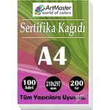 ArtMaster A4 Sertifika Kağıdı 100 Adet Gramajlı Fotokopi Kağıdı 200 gr Tüm Yazıcılara Uyumlu 21X29.7 cm Kalın Baskı Kağıdı Kalın