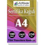 ArtMaster A4 Sertifika Kağıdı 100 Adet Gramajlı Fotokopi Kağıdı 250 gr Tüm Yazıcılara Uyumlu 21X29.7 cm Kalın Baskı Kağıdı Kalın
