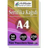 ArtMaster A4 Sertifika Kağıdı 50 Adet Gramajlı Fotokopi Kağıdı 250 gr Tüm Yazıcılara Uyumlu 21X29.7 cm Kalın Baskı Kağıdı Kalın