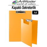 ArtMaster A4 Turuncu Kapaklı Sekreterlik 1 Adet Renkli Klipsli Metal Mekanizmalı 80 Yaprak Kapasiteli Ofis Büro - 22x32 cm - Standart