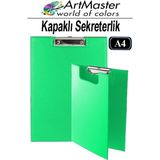 ArtMaster A4 Yeşil Kapaklı Sekreterlik 1 Adet Renkli Klipsli Metal Mekanizmalı 80 Yaprak Kapasiteli Ofis Büro - 22x32 cm - Standart
