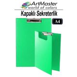 ArtMaster A4 Yeşil Kapaklı Sekreterlik 1 Adet Renkli Klipsli Metal Mekanizmalı 80 Yaprak Kapasiteli Ofis Büro