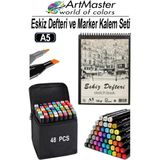 ArtMaster A5 Eskiz Defteri 50 Yaprak 100 gr 1 Adet 48 Renk Marker Kalem Çift Taraflı Touch Çift Uçlu Eskiz Defteri Boya Seti - Renkli - Standart