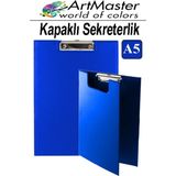 ArtMaster A5 Mavi Kapaklı Sekreterlik 1 Adet Renkli Klipsli Metal Mekanizmalı 80 Yaprak Kapasiteli Ofis Büro - 17.5x24.5cm - Standart