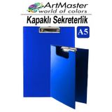 ArtMaster A5 Mavi Kapaklı Sekreterlik 1 Adet Renkli Klipsli Metal Mekanizmalı 80 Yaprak Kapasiteli Ofis Büro