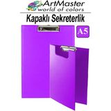 ArtMaster A5 Mor Kapaklı Sekreterlik 1 Adet Renkli Klipsli Metal Mekanizmalı 80 Yaprak Kapasiteli Ofis Büro - 17.5x24.5cm - Standart