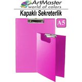 ArtMaster A5 Pembe Kapaklı Sekreterlik 1 Adet Renkli Klipsli Metal Mekanizmalı 80 Yaprak Kapasiteli Ofis Büro - 17.5x24.5cm - Standart