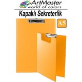 ArtMaster A5 Turuncu Kapaklı Sekreterlik 1 Adet Renkli Klipsli Metal Mekanizmalı 80 Yaprak Kapasiteli Ofis Büro - 17.5x24.5cm - Standart