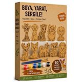 ArtMaster Ahşap Boyama Hayvanlar 10 Lu 1 Paket 10x15cm Set2 Ahşap Boyama 6 Renk Boya Resim Fırçası Etkinlik Çocuk Gelişim Motor Çok Renkli
