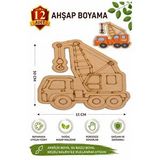 ArtMaster Ahşap Boyama Vinç 12 Adet 10x15cm Araba Boyama Figürü Etkinlik Çoçuk Gelişim Motor Beceri Kreş Anasınıfı Çok Renkli