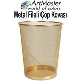ArtMaster Altın Sarı Çöp Kovası Paslanmaz Çelik Fileli 1 Adet Ofis Büro Okul Çöp Kovası Metal Delikli Kolay Kullanım - Altın - Sarı - 3 lü - Standart
