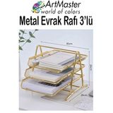 ArtMaster Altın Sarı Metal Evrak Rafı 3 Lü 1 Paket Masaüstü A4 Dosya 3 Katlı Düzenleyici Kağıt Tepsisi Metal Fileli Hareketli - Altın - Sarı - Standart