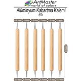 ArtMaster Alüminyum Kabartma Kalemi Ahşap 6 Lı Set 1 Paket Aliminyum Folyo Kabartma Gravür Noktalama Kalemi Çift Uçlu Izleme - Standart - Naturel