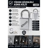 ArtMaster Asma Kilit 40 mm 1 Adet Dark Plus Paslanmaz Çelik Asma Kilit Dayanıklı Yedek Anahtarlı Zincir Kilidi Kapı Bahçe Kilidi - Gri - 40mm - Standart