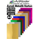ArtMaster Aynalı Metalik Fon Kartonu 20X30 cm 10 Renk 1 Paket Dekoratif Pırıltılı Folyo Kağıt Okul Sınıf Renkli - 20x30cm - Standart