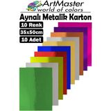 ArtMaster Aynalı Metalik Fon Kartonu 35X50 cm 10 Renk 1 Paket Dekoratif Pırıltılı Folyo Kağıt Okul Sınıf Renkli - Standart