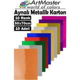 ArtMaster Aynalı Metalik Fon Kartonu 50X70 cm 10 Renk 1 Paket Dekoratif Pırıltılı Folyo Kağıt Okul Sınıf Renkli - 50x70cm - Standart