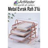 ArtMaster Bakır Yaldız Metal Evrak Rafı 3 Lü 1 Paket Masaüstü A4 Dosya 3 Katlı Düzenleyici Kağıt Tepsisi Metal Fileli Hareketli - Standart