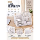 Artmaster Beyaz Masaüstü Metal Kalemlik Seti 7 Bölmeli Fileli Masa Üstü Düzenleyici Küp Notluk Ataşlık Çekmece