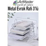 ArtMaster Beyaz Metal Evrak Rafı 3 Lü 1 Paket Masaüstü A4 Dosya 3 Katlı Düzenleyici Kağıt Tepsisi Metal Fileli Hareketli - Standart
