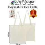 ArtMaster Bez Çanta 30X40CM 2 Adet Boş Boyanabilir Baskısız Bez Çanta Kulplu Ham Bez Çanta Boyama Çantası Etkinlik Okul Kreş