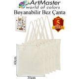 ArtMaster Bez Çanta 30X40CM 5 Adet Boş Boyanabilir Baskısız Bez Çanta Kulplu Ham Bez Çanta Boyama Çantası Etkinlik Okul Kreş