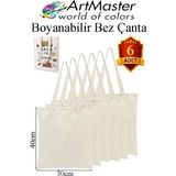 ArtMaster Bez Çanta 30X40CM 6 Adet Boş Boyanabilir Baskısız Bez Çanta Kulplu Ham Bez Çanta Boyama Çantası Etkinlik Okul Kreş - Beyaz - Standart - 1