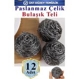 ArtMaster Bulaşık Teli Ovma Teli 12 Adet Ekonomik Toptel Sürtme Teli Lavabo Mutfak Banyo Temizlik Teli Sert Yüzey Için - Gümüş - Gri - Standart