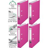 ArtMaster Büro Klasörü Pembe Dar 4 Adet Plastik Dar Pembe Klasör Halkalı Paslanmaz Çelik Klipsli Ofis Büro - A4 - Standart
