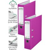 ArtMaster Büro Klasörü Pembe Geniş 2 Adet Plastik Geniş Pembe Klasör Halkalı Paslanmaz Çelik Klipsli Ofis Büro - A4 - Standart