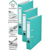 ArtMaster Büro Klasörü Turkuaz Dar 3 Adet Plastik Dar Turkuaz Klasör Halkalı Paslanmaz Çelik Klipsli Ofis Büro - A4 - Standart