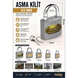 ArtMaster Büyük Boy Asma Kilit 63 mm 1 Adet Thor Plus Paslanmaz Metal Asma Kilit Dayanıklı Yedek Anahtarlı Zincir Kapı Bahçe - Gri - 63mm - Standart