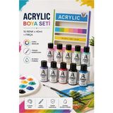 ArtMaster Chalk Akrilik Boya 10 Renk 40 ml Fırça Hediyeli 1 Paket Monalisa Akrilik Boya Resim Dersi Tuval Ahşap Taş Boya Seti - Standart - Çok Renkli