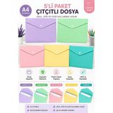 ArtMaster Çıtçıtlı Dosya 5 Renk Pastel A4 1 Paket Dosy Plastik Renkli Zarf Dosya Çıt Çıtlı Dosya Ödev Evrak Belge Saklama - Çok Renkli - Standart