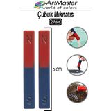 ArtMaster Çubuk Mıknatıs 2 Adet Deney Malzemesi Kırmızı Mavi Boyalı Okul Projeleri Için I Şekilli Manyetik Çubuk Mıknatıs - Kırmızı - Mavi - 3x50x15 - Standart