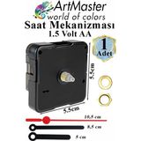 ArtMaster Duvar Saat Mekanizması 1 Adet 10 mm Şaft Sessiz Saat Motoru Akrep Yelkovan Okul Deney Saat Yapım Seti - Siyah - Kırmızı - Standart