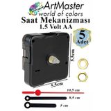 ArtMaster Duvar Saat Mekanizması 5 Adet 10 mm Şaft Sessiz Saat Motoru Akrep Yelkovan Okul Deney Saat Yapım Seti