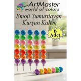 ArtMaster Emoji Kurşun Kalem Yumurtlayan 6 Adet Eğlenceli Gülen Yüzlü Kurşun Kalem Hediyelik Kurşun Kalem - Çok Renkli - 2.4mm - Standart