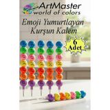 ArtMaster Emoji Kurşun Kalem Yumurtlayan 6 Adet Eğlenceli Gülen Yüzlü Kurşun Kalem Hediyelik Kurşun Kalem