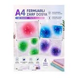 ArtMaster Fermuarlı Dosya Renkli A4 4 Adet Fixpoint 3073 Plastik Desenli Fermuarlı Zarf Dosya Ödev Evrak Belge Saklama - Çok Renkli